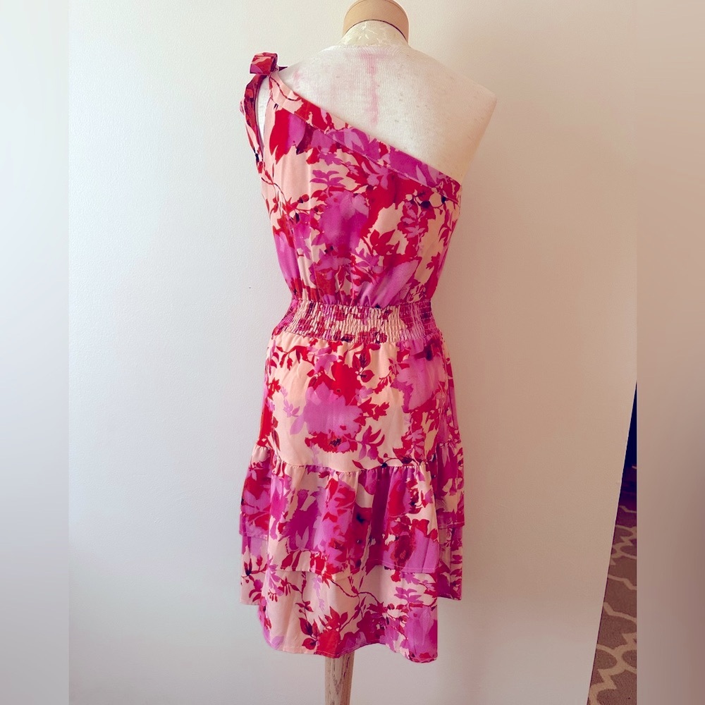 PRETTYGARDEN One-Shoulder Pink Floral Dress S - Picture 5 of 7